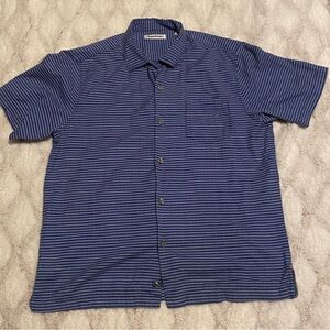 Tommy Bahama Button Front Shirt Large Blue Silk Blend Coastal Island Collar